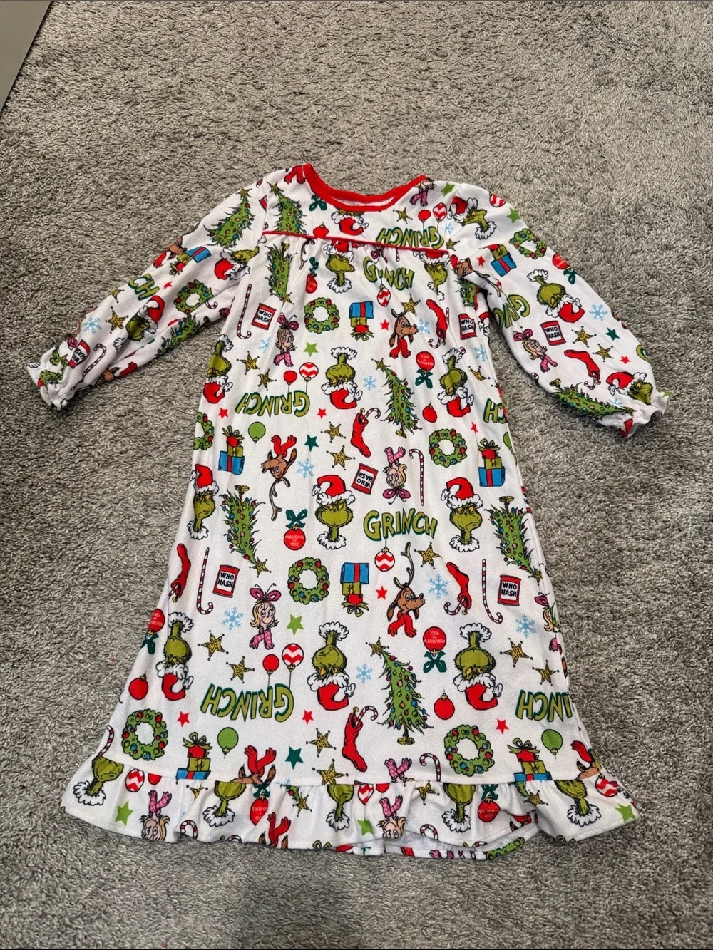 Kids Holiday Pajama Set - White & Red Grinch Print